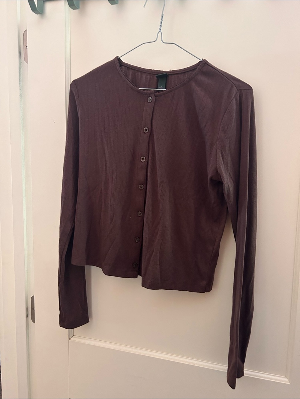wild fable Ribbed Button-Front Top - Deep Maroon